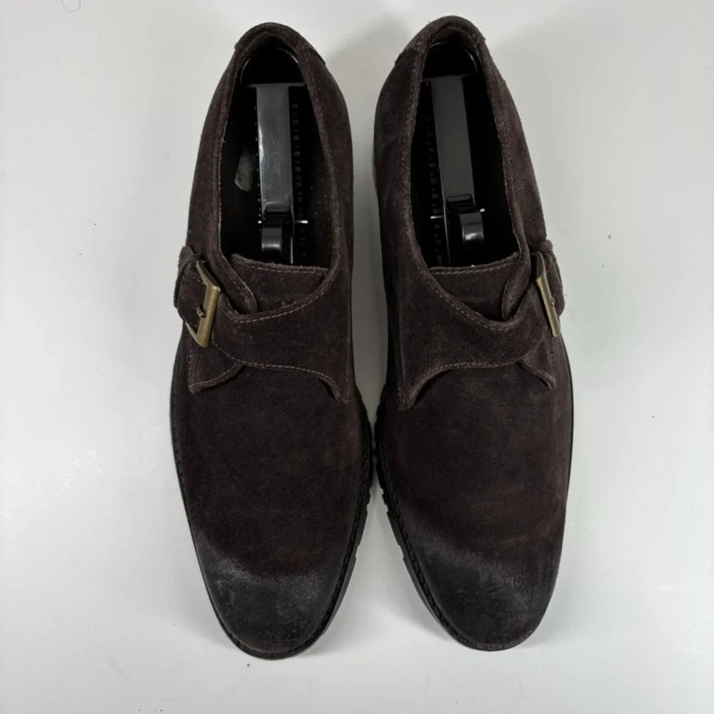 Cole Haan Air Pitney Men's US 10M Dark Brown Suede Monk Strap Dress Shoes C09806